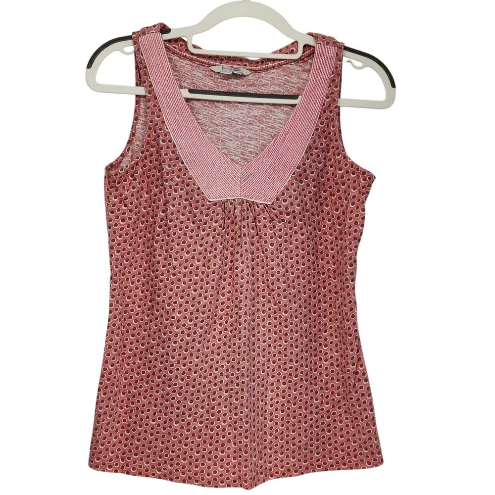 Boden‎ Pink & Brown Dot Sleeveless 100% Cotton Embroidered V-Neck Tank Women 2
